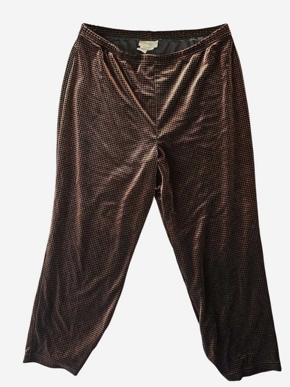 Vintage Y2K Coldwater Creek Velvet Houndstooth Pants Brown Petite Large